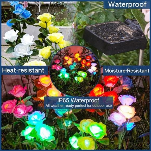 Solar Garden Lights- Newest Version Solar Lights O, 7-Color Changing Rose Lights - Picture 4 of 7
